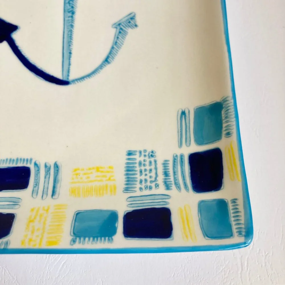 West Elm Collector's Editions Ceramic Trinket Dish Serving Tray Nautical Anchor